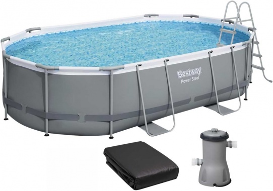 Каркасний басейн Bestway 56448 Power Steel 488×305×107 см з картриджним фільтром, драбиною та тентом