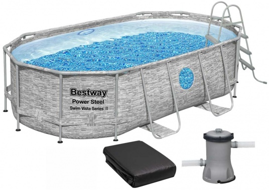Каркасний басейн Bestway 56714 427×250×100 см з картриджним фільтром, драбиною та тентом