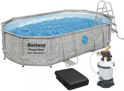 Каркасний басейн Bestway 56946 488×305×107 см з пісочним фільтром, драбиною та тентом