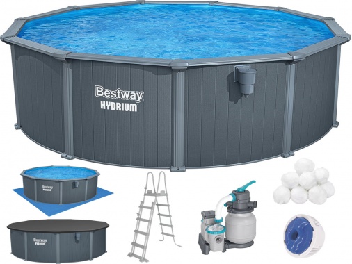 Збірний басейн Bestway Hydrium 561CU 488×132 см з пісочним фільтром, драбиною та тентом
