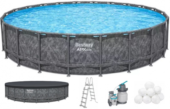 Каркасний басейн Bestway Grey 561JZ 671×132 см з пісочним фільтром, тентом та драбиною