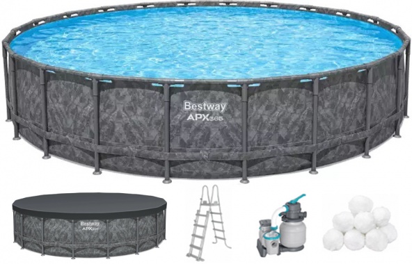 Каркасний басейн Bestway Grey 561KE 610×132 см з пісочним фільтром, тентом та драбиною