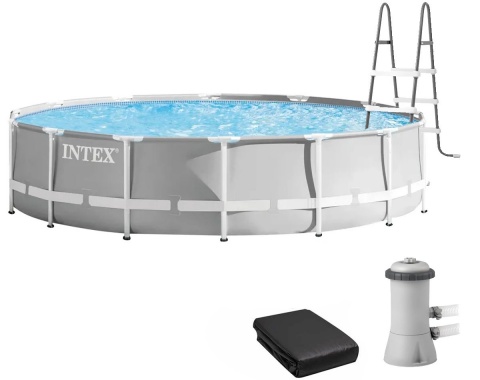 Каркасний басейн Intex 26724 457×107 см з картриджним фільтром, драбиною та тентом