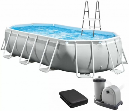 Каркасний басейн Intex 26796 OVAL 503×274×122 см з картриджним фільтром, драбиною та тентом