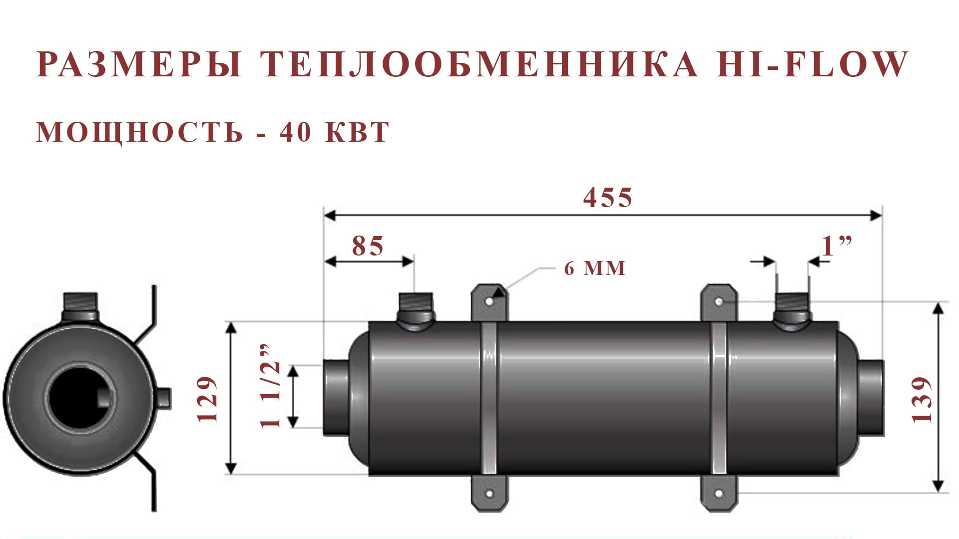 Габариты теплообменника Pahlen Hi-Flow 40 кВт